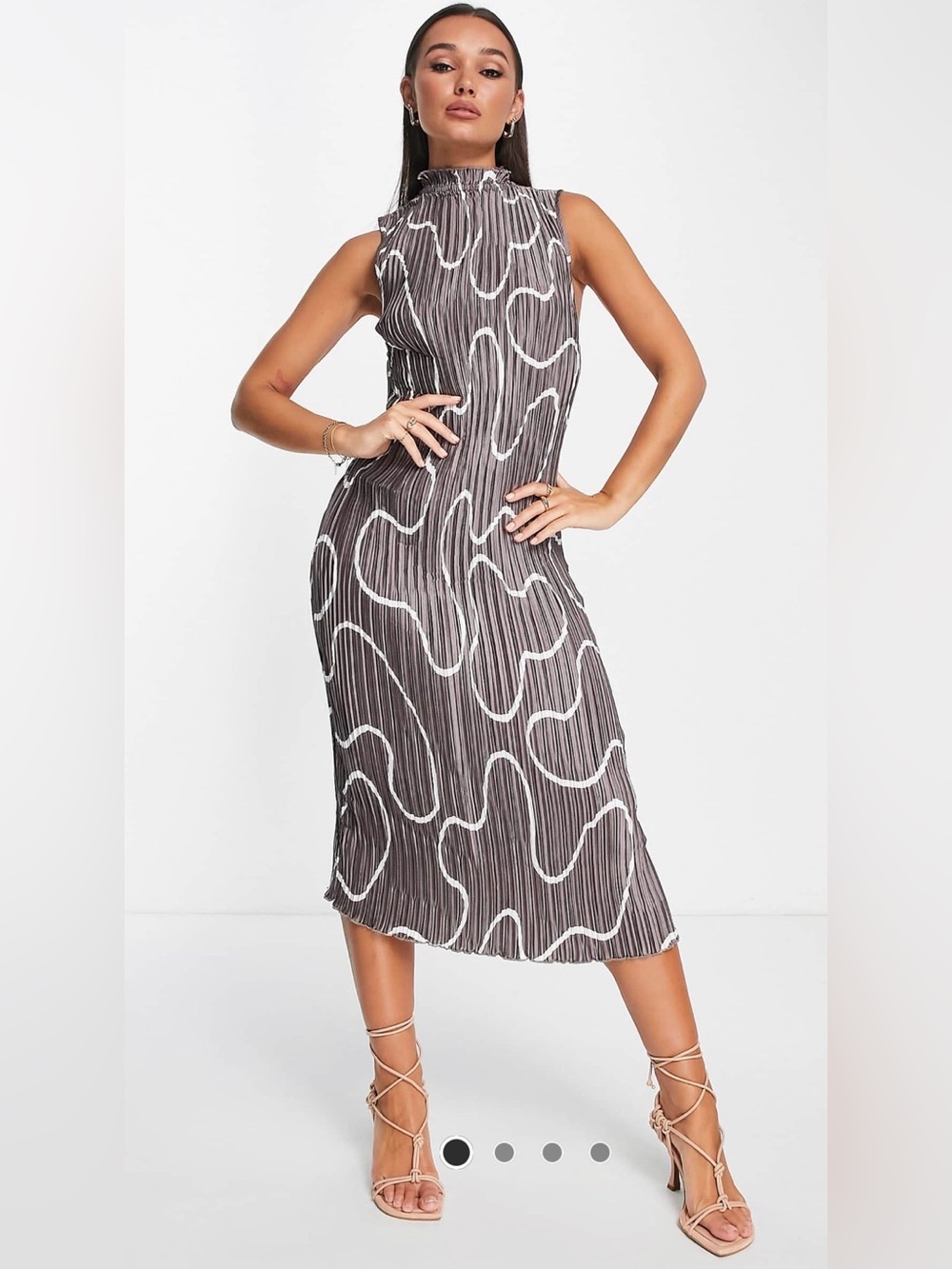 ASOS Sleeveless Satin Purple & White Abstract High Neck Midi Dress Size 0